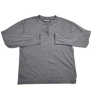 Vintage Eurosport Mens Long Sleeve Henley Shirt Gray Button Neck Medium Casual